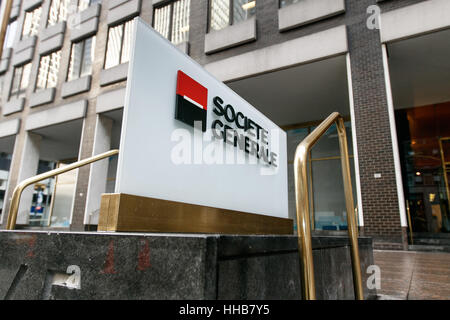 La Societe Generale di segnaletica aziendale dal loro ufficio nel centro di Manhattan. Foto Stock