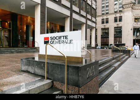 La Societe Generale di segnaletica aziendale dal loro ufficio nel centro di Manhattan. Foto Stock