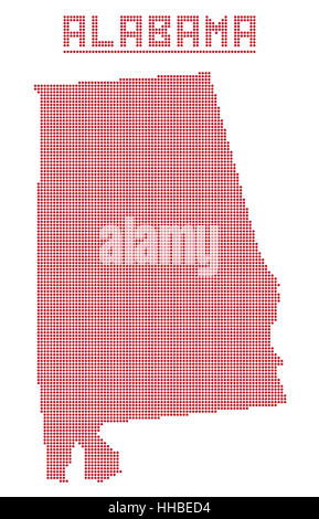 Una mappa di punti di Alabama state isolate su uno sfondo bianco Foto Stock