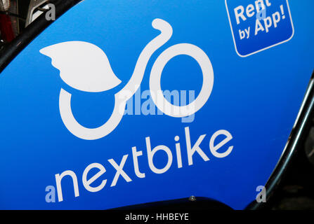 Das Logo der Marke 'Nextbike', Berlino.