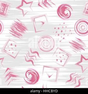 Seamless grange geometrici disegnati a mano vernice insolente pattern nel vettore. Triangolo cerchio quadrato sullo sfondo Illustrazione Vettoriale