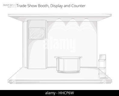 Immagine che mostra lo schizzo di Trade Exhibition Visualizza stand. Display contatore e. Foto Stock