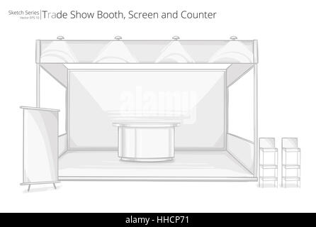 Immagine che mostra lo schizzo di Trade Exhibition Visualizza stand. Schermata del contatore e. Foto Stock