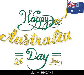 Felice l'Australia Day - scritto a mano poster in calligrafia. Vettore design lettering per schede, poster, t-shirt Illustrazione Vettoriale