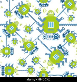 Colore robot seamless pattern su sfondo bianco. Illustrazione Vettoriale