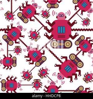 Colore robot seamless pattern su sfondo bianco. Illustrazione Vettoriale