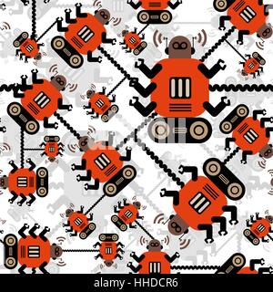 Colore robot seamless pattern su sfondo bianco. Illustrazione Vettoriale