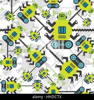 Colore robot seamless pattern su sfondo bianco. Illustrazione Vettoriale