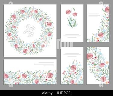 Molla floreali di modelli con graziosi grappoli di rosa papaveri. Per i romantici e il design di pasqua, annunci biglietti di auguri, poster, pubblicità. Illustrazione Vettoriale