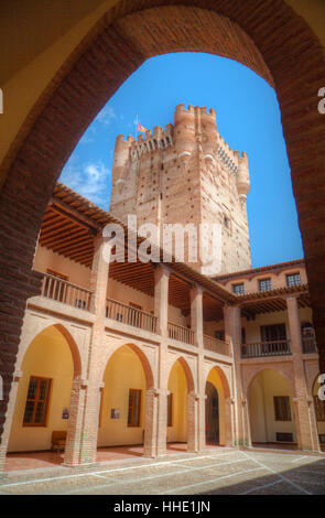 Vista dal cortile interno, Castello di La Mota, costruito del XII secolo, Medina del Campo, Valladolid Castiglia y Leon, Spagna Foto Stock