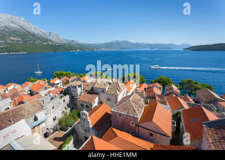 Vista da Katedrala Svetog Marka, nella città di Korcula Korcula, Dalmazia, Croazia Foto Stock