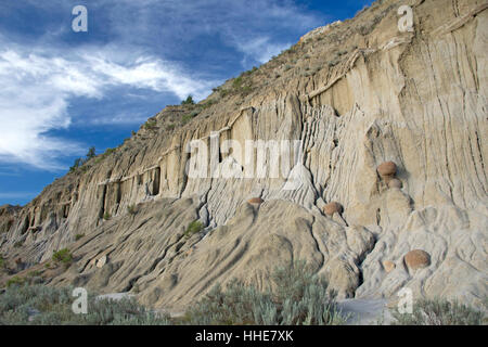 Interessanti formazioni di roccia nel Parco nazionale Theodore Roosevelt. Foto Stock