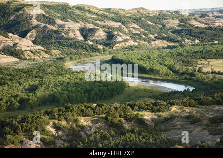 Lanca Bend, Parco nazionale Theodore Roosevelt, il Dakota del Nord, Stati Uniti d'America. Foto Stock