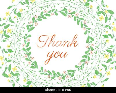 Ghirlanda floreale creato con il vettore acquerello spazzole. Cartolina con la ringrazio il testo. Illustrazione Vettoriale