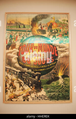 Fondazione Serralves: vecchio poster del gioco intorno al mondo in ottanta giorni di Jules Verne presso il Theatre du Chatelet a Parigi Foto Stock