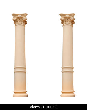Due colonna classica isolati su sfondo bianco Foto Stock