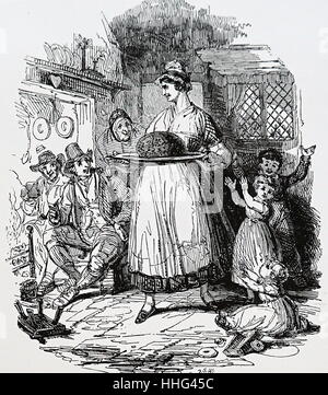 Portando il pudding natalizio. Illustrazione 1848 Foto Stock