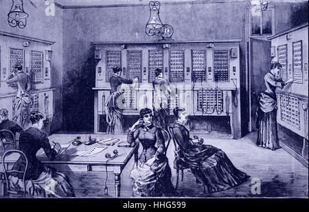 Centrale di scambio telefonico , rue de Lafayette, Paris. Datato 1883 Foto Stock