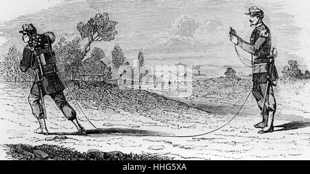 Esecuzione fuori il filo di Trouve militare del sistema del telegrafo, 1883 Foto Stock