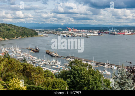 Una vista di una marina e porto di Tacoma. Foto Stock