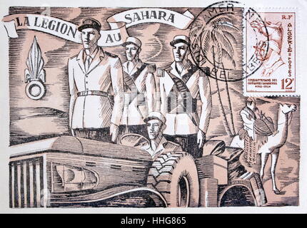 Cartolina raffigurante la Legione Straniera francese in Algeria 1952. Foto Stock