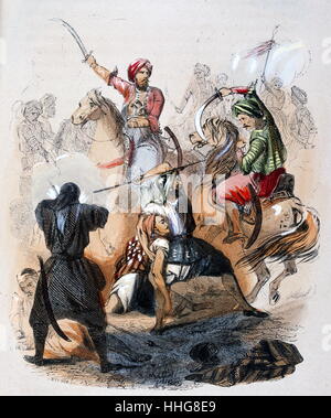 Ibrahim Pascià (figlio più anziano di Muhammad Ali) in battaglia in Arabia 1818. Acquerello dal pittore francese Jean-Adolphe Beaucé (1818 - 1875). Ibrahim Pascià (1789-1848) comandava l'esercito egiziano. Dopo che suo padre divenne Ibrahim senile governata in Egitto. Foto Stock