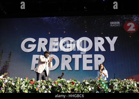 Londra - Sep 11, 2016: Gregory Porter esegue presso la BBC Radio 2 Live in Hyde Park il Sep 11, 2016 a Londra Foto Stock