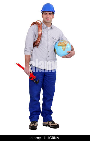 Vuoto, europeo, caucasica, rame, ecologia, fix, pieno, Globe, il pianeta terra, Foto Stock