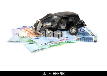 Antique, auto, automobile veicolo, mezzi di viaggio, il veicolo a motore, incidente, Foto Stock