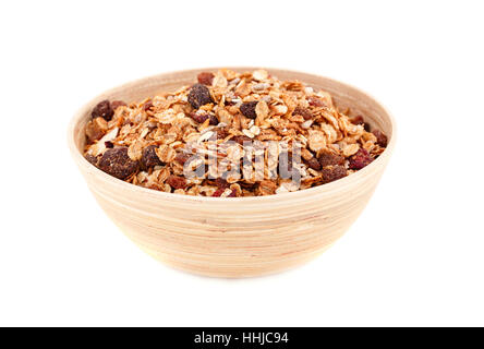 Muesli nel recipiente isolato su sfondo bianco. Foto Stock