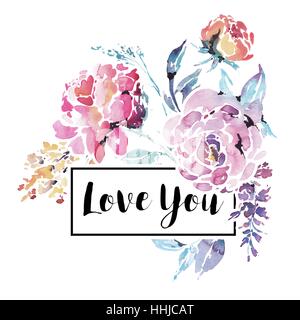 Vector acquerello bouquet floreale di rose rosse Illustrazione Vettoriale