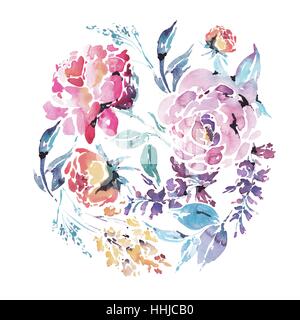 Vettore floreali ad acquerello cornice rotonda di rose rosse Illustrazione Vettoriale