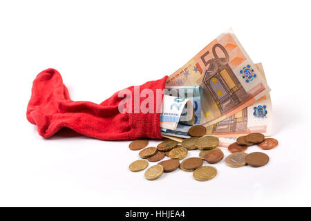 Previdenza - Concetto di euro il denaro nella calza Foto Stock