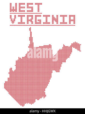 Una mappa di punti di West Virginia state isolate su uno sfondo bianco Foto Stock