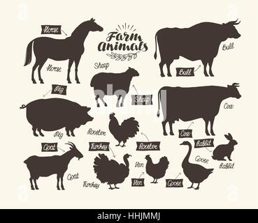 Gli animali della fattoria. Raccolta di Silhouette. Illustrazione Vettoriale Illustrazione Vettoriale