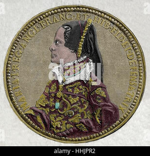 Maria I d'Inghilterra (1516-1558). Regina di Inghilterra e Irlanda. Ritratto. Incisione, 1884. colore. Foto Stock