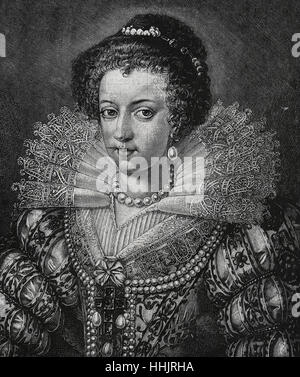Elisabetta d'Austria (1554-1592) regina consorte di Francia. Moglie di Re Carlo IX. Casa degli Asburgo. Incisione, 1884. Foto Stock