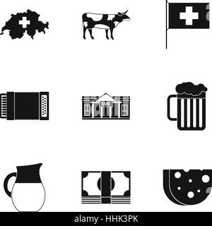 Attrazioni della Svizzera set di icone, stile semplice Illustrazione Vettoriale