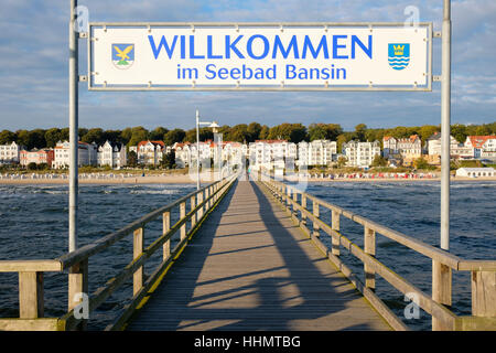 Pier a Seebad Bansin, località balneare, Usedom, Meclemburgo-Pomerania, Germania Foto Stock