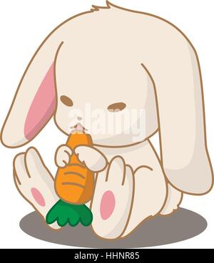 Il coniglio mangia la carota, character design, animale cartoon, illustrazione vettoriale Illustrazione Vettoriale