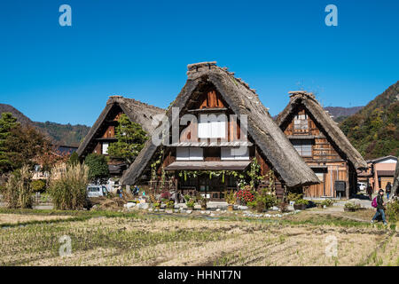 Gassho-zukuri case a Shirakawa-go, Gifu Giappone Foto Stock