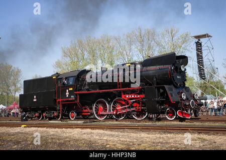 Wolsztyn, Polonia - 28 Aprile 2012 Sfilata di locomotive ferroviarie in Wolsztyn in Polonia occidentale. Foto Stock