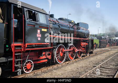 Wolsztyn, Polonia - 28 Aprile 2012 Sfilata di locomotive ferroviarie in Wolsztyn in Polonia occidentale. Foto Stock