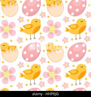 Carino Pasqua seamless pattern con uccelli e uova. Molla di infinite sfondo, texture, carta digitale. Illustrazione Vettoriale. Illustrazione Vettoriale