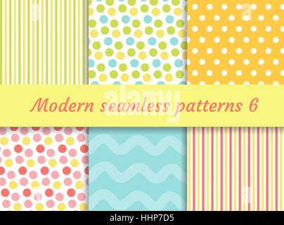 Polka Dot, strisce wave seamless pattern impostato. Carta digitale raccolta, stile moderno. Kit Scrapbooking. Illustrazione Vettoriale. Illustrazione Vettoriale