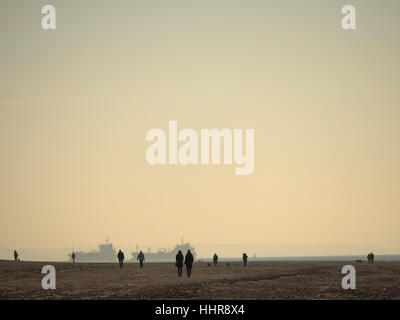 Formby, Merseyside, Regno Unito. Xx gen, 2017. Regno Unito Meteo. Le persone godono di una passeggiata sulla spiaggia in un pomeriggio soleggiato. Credito: Alan Edwards/Alamy Live News Foto Stock