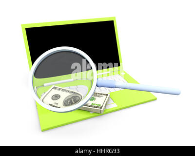 Nota, memo, laptop, notebook, computer, computer, dollaro, dollari, PC Foto Stock