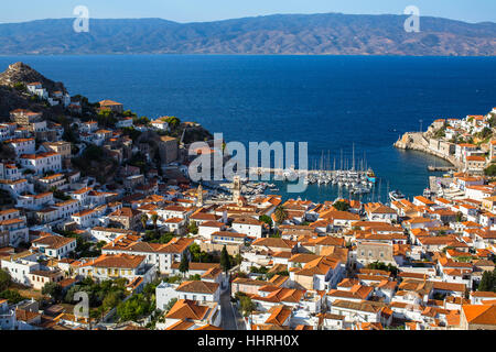 Vista superiore del Hydra Island, il mare Egeo, Grecia. Foto Stock