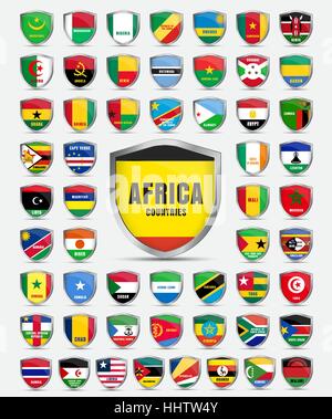 Set di fogli di metallo con le bandiere dei paesi del continente africano. I modelli con il nome del paese. Illustrazione Vettoriale Illustrazione Vettoriale