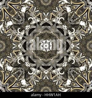 Round mandala seamless pattern. Arabi, Indiani, islamica, ornamento Ottomano. Il verde e il rosso motivo floreale, Motif. Illustrazione Vettoriale in grigio bianco nero i colori dorati con contorno dorato.. Illustrazione Vettoriale